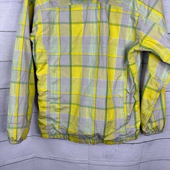 The North Face Girls 14/16 Large Hyvent Hooded Rain Jacket Yellow Plaid Check - Picture 7 of 13